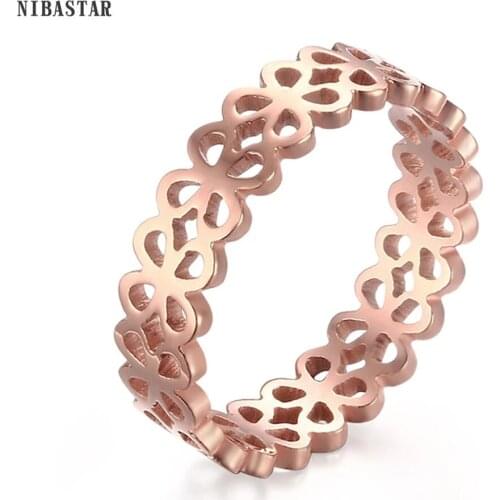 NIBASTAR Flower Hollowed Out Ring For Women Stainless Steel Fashion Cute Jewelry For Girl Unique Design Valentine Gift