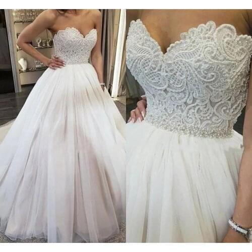 ANGELSBRIDEP Sweetheart Ball Gown Wedding Dresses Vestido De Noiva Luxury Pearls Court Train Formal Wedding Bride Dress Lace-up