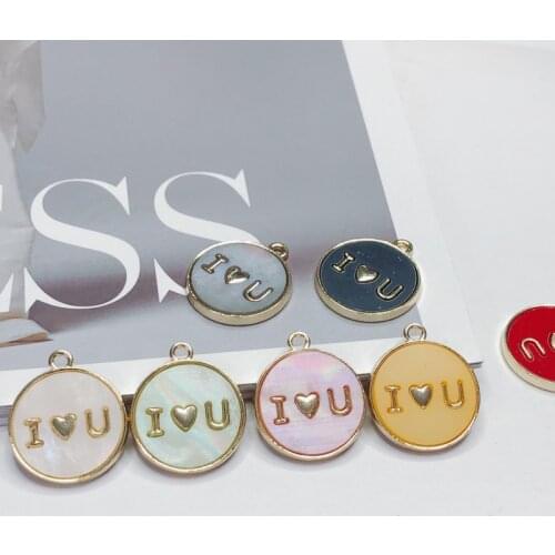 10pcs/lot DIY jewelry accessories candy color round charm simple alloy I love U pendant necklace earrings jewelry materials