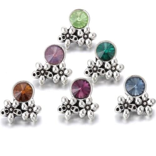 10pcs/lot High Quality 12mm Snap Jewelry Rhinestone Flower Metal Snap Buttons Buttons Watches Fit Snap Jewelry Bracelet