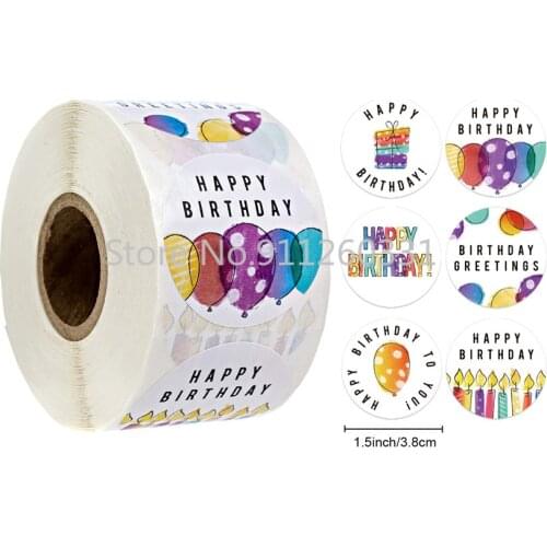 100-500Pcs 8 Designs Happy Birthday Round Stickers Party Gift Packaging Seal Labels 1.5inch Scrapbooking Cards Decoration