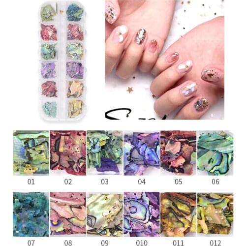 12 Colors 1 Box Ultra-thin Abalone Slice Super Flash Shell Piece Nail Jewelry Irregular abalone Glitter Nail Art,Shell Flake