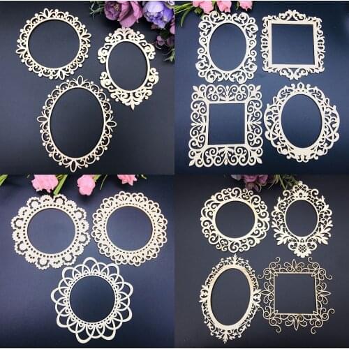 14pc lace border frame Natural laser Wood Chips Embellishments Scrapbooking Crafts Handmade card Art Album Alinacraft