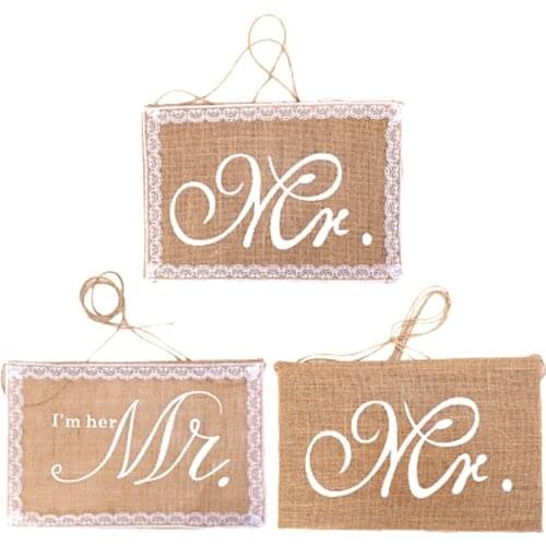 23x36cm/set Jute Burlap Hessian Vintage Rustic Wedding Decoration MR MRS Bridegroom Bride Chair Back Festival Party Home Decor
