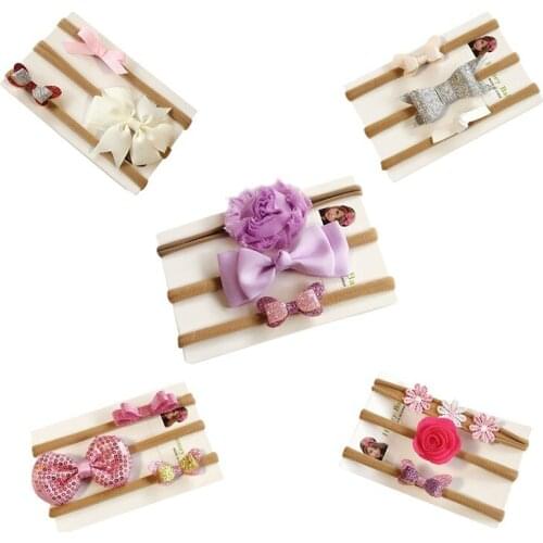 3pcs/Set Baby Flower Hair Accessories New Children Hairband Baby Headdress Bow Chiffon Headband Suit Fashion Headwear
