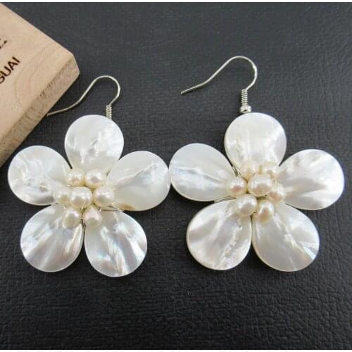 APDGG Natural White Pearl Shell flower Earring Silver Stud Earrings