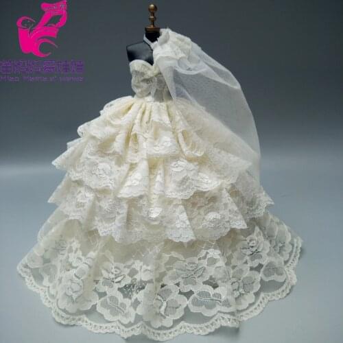Free shipping gift bride dress for barbie doll white wedding dress with veil