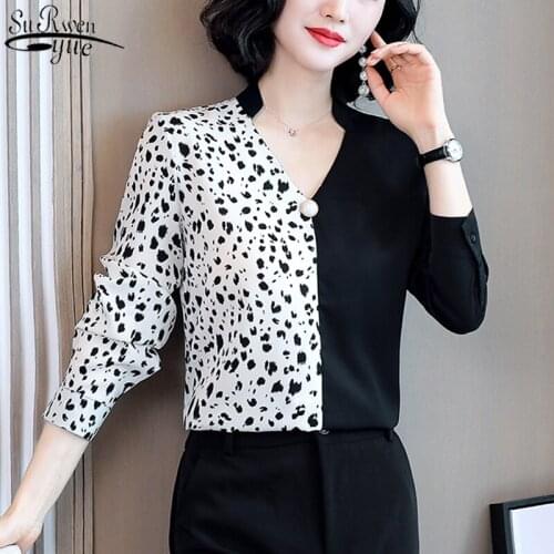 Fashion Womens Blouse Satin Korean Contrasting Color Silk Shirt 2021 Autumn Long Sleeve V-neck OL Clothes Ropa De Mujer 11109