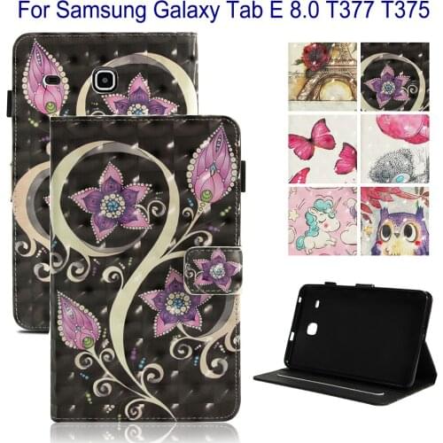 Stand Wallet Card Slot Case For Samsung Galaxy Tab E 8.0 inch T377 T375 Cover Funda Tablet Fashion Owl Butterfly Pattern Shell