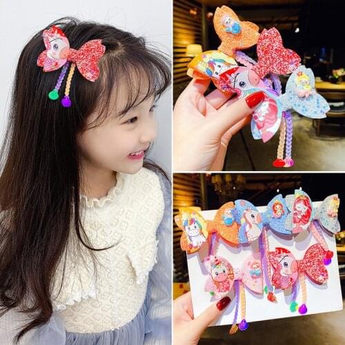 Children’s cute and versatile multi-color mermaid unicorn sequins tassel bow headband with hairpin to make your baby more beauti