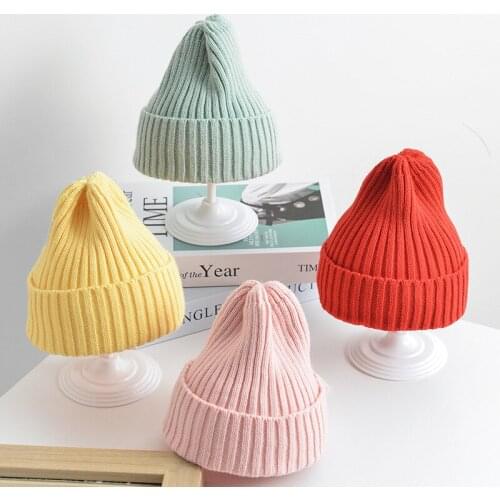 Spring And Autumn Korean Childrens Cap Knitted Woolen Hat Candy Color Baby Kid Hat