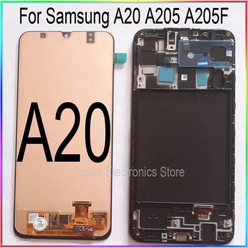 For Samsung A20 LCD screen display with touch with frame assembly Replacement repair parts A205 A205F SM-A205F A205FN