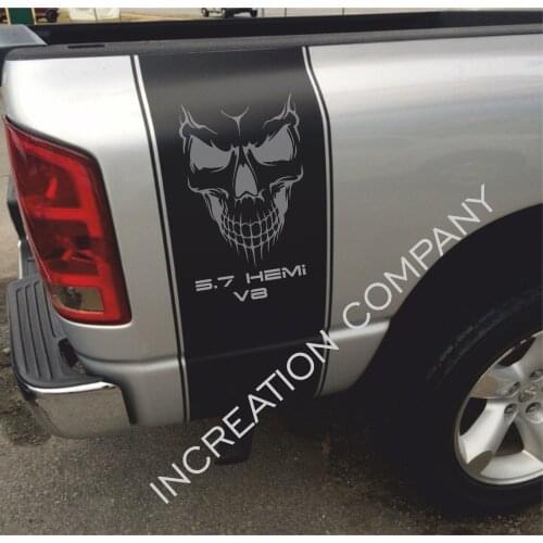 For 2 Truck vinyl decal stripes Dodge Ram 5.7 L v8 rear bed graphic skull Mopar