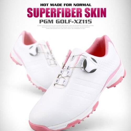 PGM Breathable Rotating Buckle Golf Sneakers With Anti-Skid Spikes,Soft Microfiber Women Auto Lacing Anti-Slip Golf Shoes