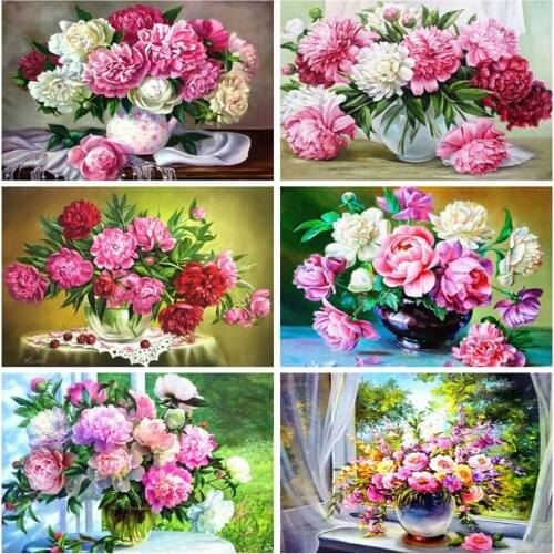 EverShine Diamond Painting Peony Cross Stitch Diamond Mosaic Full Square Drill Vase Bead Embroidery Flower Picture Rhinestones