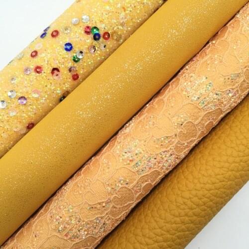 YELLOW Glitter Fabric with Sequins, Metallic Synthetic Leather Fabric Sheets For Bow A4 21x29CM Twinkling Ming XM985