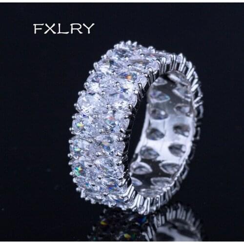 FXLRY High Quality Europe And America White Color AAA Cubic Zirconia Atmospheric Double Row Water Drop Rings For Women Accessor
