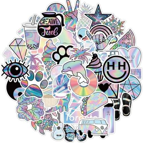 10/50Pcs/set Holographic Laser Girl Stickers For Kids Toy Bicycle Motorcycle Skateboard Laptop Waterproof DIY Decals