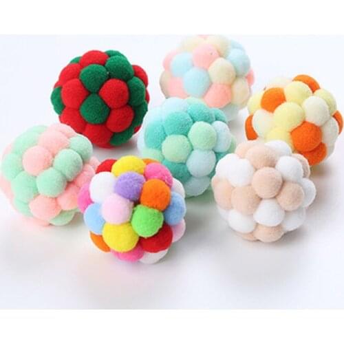 Pet Cat Toy Plush Bell Ball Kitten Toys Colorful Handmade Bouncy Ball Mouse Toy Planet Ball Cat Toys Interactive Pet Supplies