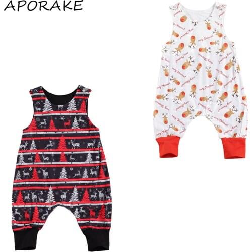 2020 0-24M Xmas Infant Baby Girl Boy Romper Deer Print Cute Sleeveless Jumpsuit Cotton Clothes One Piece Outfit