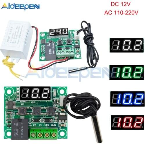 W1209 DC 12V AC 110-220V Thermostat Temperature Controller Incubation Switch Heat Cool Temp Thermo Module Red Blue Green White
