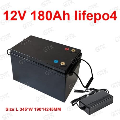 GTK Lifepo4 12V 180AH lithium battery Lithium iron phosphate BMS 4S 12.8V 180Ah for Solar energy storage Caravan + 20A Charger