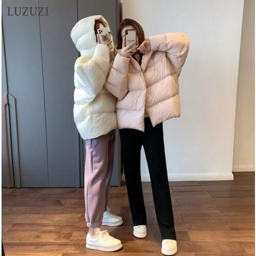 LUZUZI New 2021 Solid Oversized Winter Down Jacket Women Puffer Jacket Light Warm Goose Down Coats Female Casual Winter Parkas