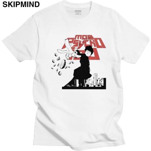 Mob Psycho 100 Shigeo T Shirt for Men 100% Cotton T-shirt O-neck Short Sleeved Shigeo Kageyama Anime Tee Loose Fit Clothing Gift