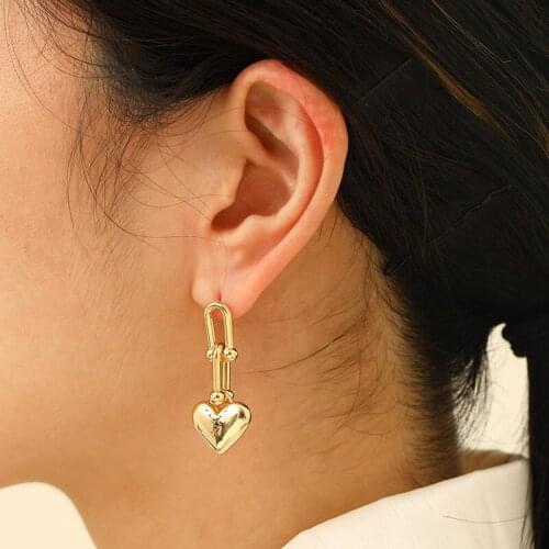 Korea New Fashion Joint Chain Splicing Heart Shaped Earrings Ear Stud For Women Vintage 925 Silver Needle Drop Earrings Jewelry