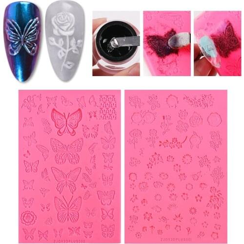 NEW Nail Art Printing Template Powder Chrome Pigment Dust Environment-Friendly 3D Relief Silicone Manicure 3D Sculpture Nail Gel