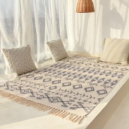 New Nordic Cotton Linen Carpet for Bedside Livingroom 120x170cm Floor Mat Area Rugs Handmade Braided Carpets