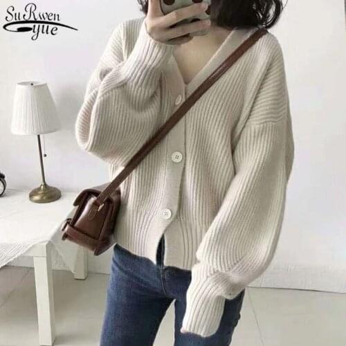 Autumn and Winter Plus Size Loose Solid Womens Sweater Women Long Sleeve Knitted Cardigan Singel Breasted Female Cardigan 11636