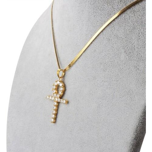 Stainless steel flat Necklaces Gold color 2.5mm width Cross Crystal Pendant Snake Chains For Men Women gifts Jewelry wholesale