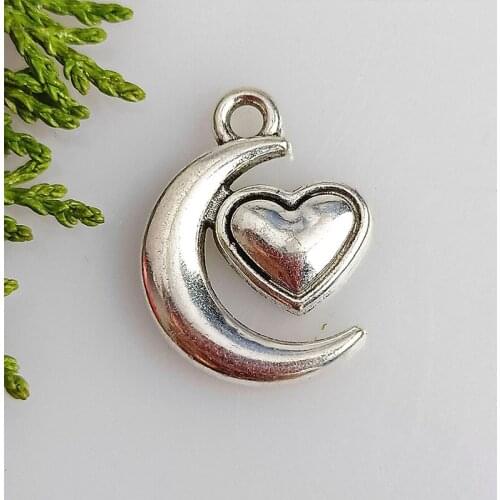 10pcs/Lot 13x18mm Moon Heart Charms Tibetan Silver Color Pendant Fit For Bracelet Jewelry Making Handmade Accessories Crafts