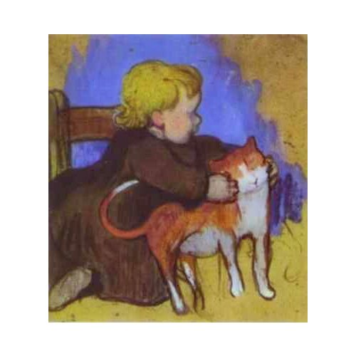 Paul Gauguin Oil Painting Reproduction on Linen canvas,Mimi and Her Cat,100%handmade,Fast Shipping,Museum Quality