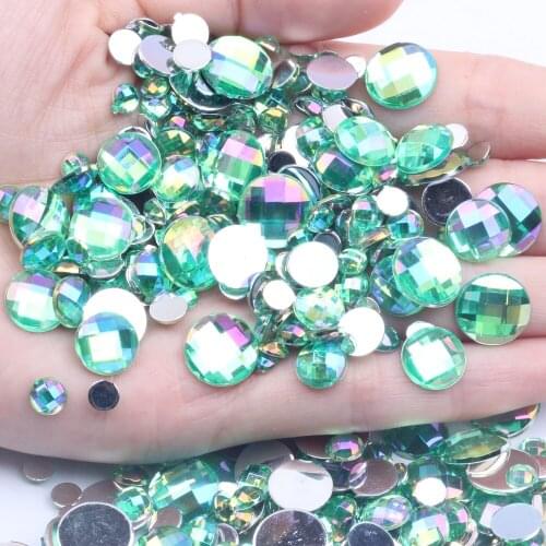 Hot Sale Acrylic Flatback Round Earth Facets Green AB Colors Acrylic Beads Nail Art Rhinestone Glue On Beads Decorate DIY