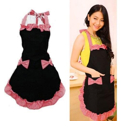 Adjustable Kitchen Cooking Lace Work Apron Women Ladies Sexy Aprons with Bow Knot Pocket Kitchen Bib Apron for Women
