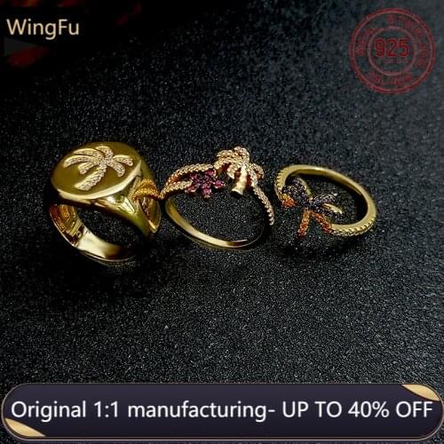 S925 sterling silver tropical coconut tree inlaid zircon gold ring fashion luxury brand monaco jewelry gift