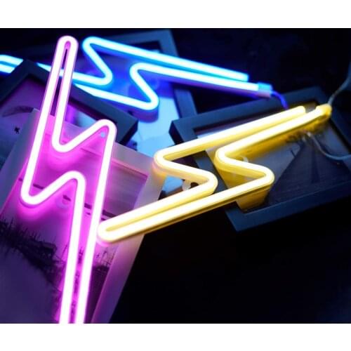 LED Neon Light Lightning Shaped Wall Lamp Pink/Blue/Yellow Night Light Bedroom Room Decorative Lamp Creative Party Wedding Decor