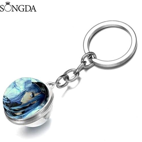 Akame Ga Kill! Long Keychain Cosplay Japan Cartoons Figures Glass Ball Pendant Key Holder Fashion Printed Keyring Fans Gift