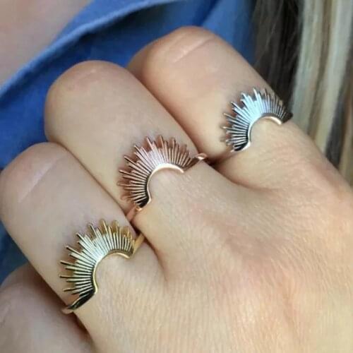 Unique Design Bohemian Sun Knuckle Rings For Women Gold Stainless Steel Finger Ring Retro Party Jewelry Wedding Gift