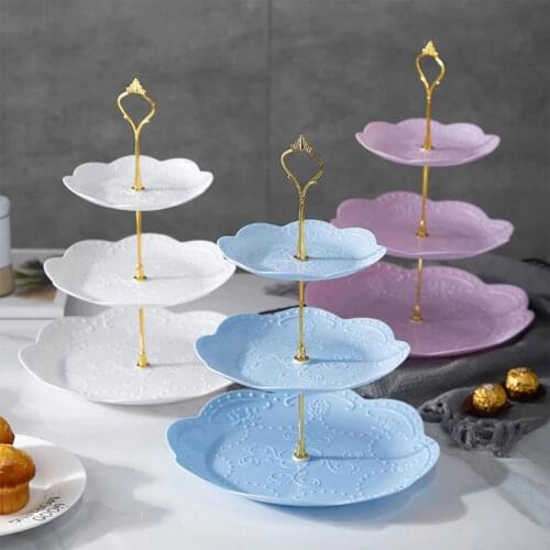 Party Wedding Cake Holder 3 Tier Detachable Cake Stand Handle Fitting Metal Pastry Cupcake Fruit Plate Serving Dessert Holder