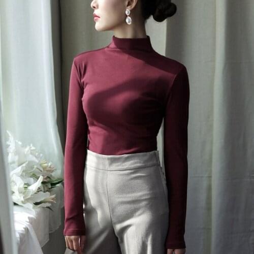 Turtleneck Cotton Women T-Shirts 2020 Spring New Slim Office Lady Elegant Pulls Outwear Coat Tops Tees