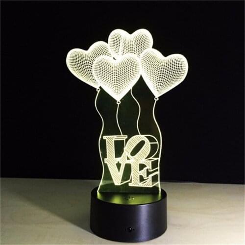 LOVE Balloon LED Night Light Action Figure 7 Colors Touch Table Decoration Light Optical Illusion Model