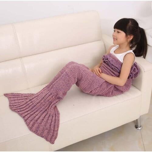 70x140cm Mermaid Tail Girls Knitted Handmade Crochet Mermaid Blanket Super Soft Kids Air Conditioning Sofa Sleeping Blanket