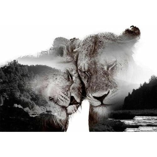 Yujohom Diamond Painting by Number Wild Animal Landscape DIY Diamond Embroidery Lion Pictures of Rhinestones Mosaic Home Decor