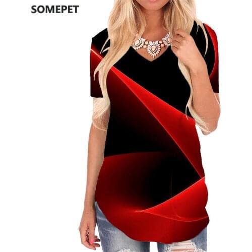 SOMEPET Abstract T-shirt women Psychedelic V-neck Tshirt Art Shirt Print Harajuku T-shirts 3d Womens Clothing Punk Rock Cool