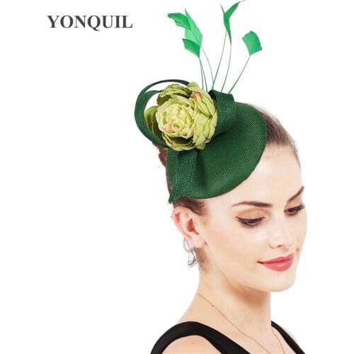 Green Hair Fashion Fascinator Hat Headband With Fancy Flower Fedora Elegant Women Ladies Church Occasion Headpiece Hair Clips