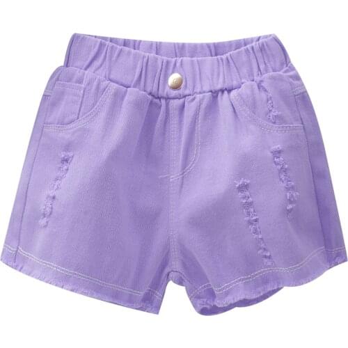 5-14 Years Kids Pants Girls Jean Shorts Fashion Pure Color Ripped Denim Shorts 2021 Summer New Children Clothing Street Wear