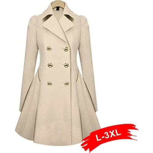 2021 Plus Size Peplum Overcoat Women Long Trench Coat Office Elegant Double Breasted Coat Mid-Length Windbreaker Jacket